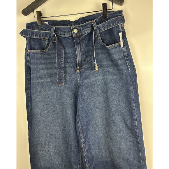NWT GAP High Rise Stride Belted Wide Leg Jeans Raw Hem Dark Wash Plus Size 34 18 - Picture 3 of 11